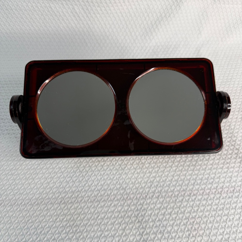 Vintage Amber Lucite Dual Sided Tilting Vanity Mirror Hong Kong NO 339 MCM